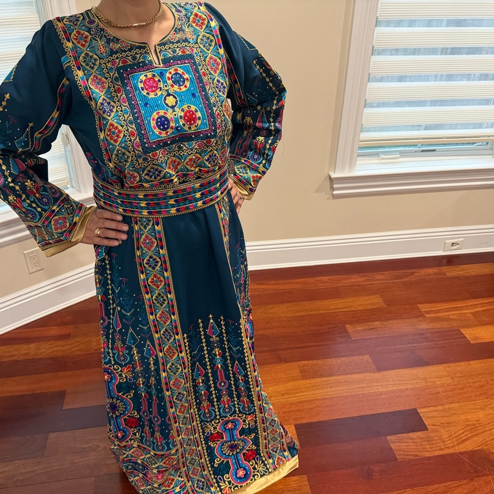 Blue and Gold Embroidered Thobe